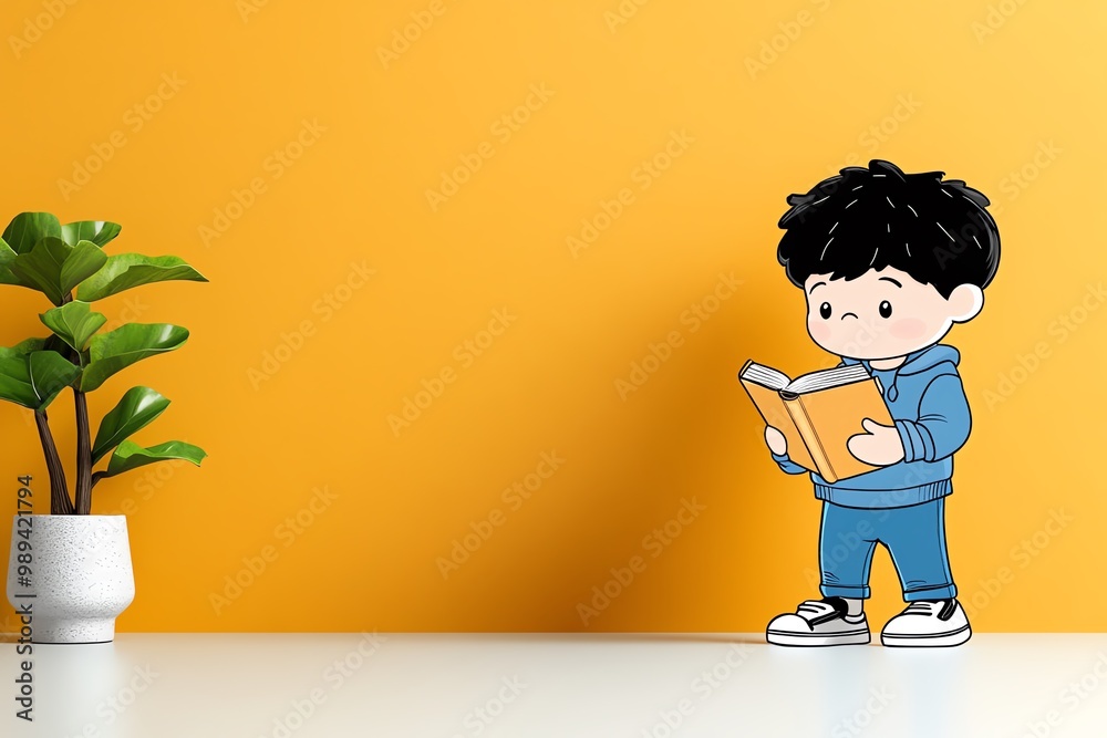 Poster A minimalist illustration of a child holding a book, with simple lines and soft colors capturing the essence of reading