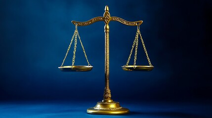 Symbol of Law and Justice: Golden Scales on Blue Background