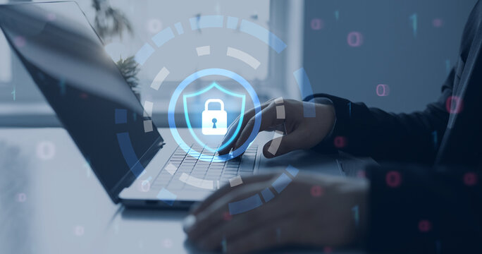 Network security system. Personal Data information on smartphone.Information and cyber security technology services.
Protecting herself from cyber attacks and personal data.Portection data access.