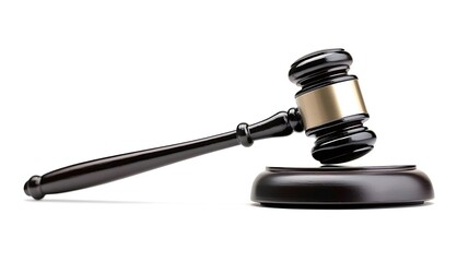 Symbol of Law - Elegant Black Gavel on White Background