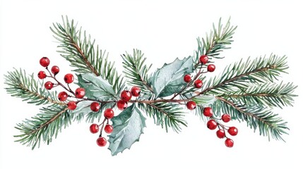 Pine Branches with Berries and Snow