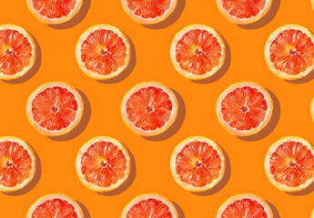 Vibrant Grapefruit Slices Pattern on Orange Background
