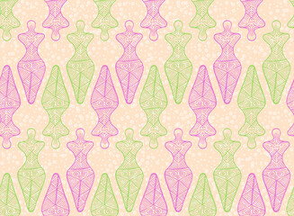 Slavic woman cucuteni symbol seamless pattern. Decorative ukrainian ethnic motif. Ancient pagan mythology harvest goddess silhouette. Historic berehynia shape.