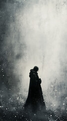 Obraz premium Solitary Figure in a Snowy Landscape