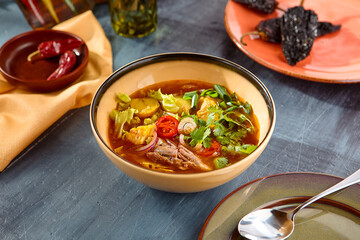 Vibrant Lamb and Vegetable Soup in Rustic Setting Colorful, Flavorful, and Inviting