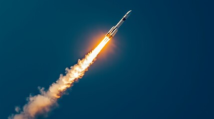 Ascension - Rocket Launching into the Sky with Trails of Smoke from Space Station