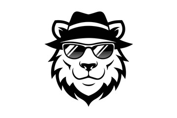  A Tiger head logo with hat silhouette, simple vector outline, on a white background  vector art illustration