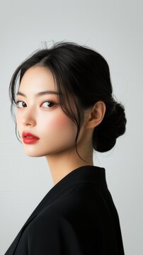 美容のインスピレーションや編集用途のためのエレガントな日本のファッションポートレート
