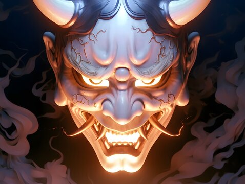Dramatic 3D Japanese Ghost Mask with Exaggerated Features