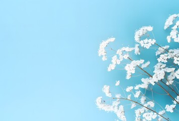 Pastel Blue Background with White Gypsophila Branches