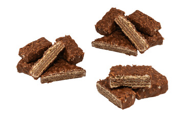 Chocolate coconut wafer bar isolated on white background.