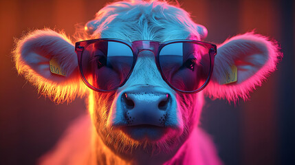 Cool Cow in Neon Lights - Illustration