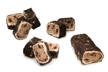 Sweet roll with chocolate and nuts, turkish sweets.