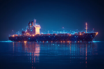 Fototapeta premium Cargo Ship it Wireframe plexus style Illustration