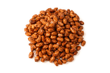 Tasty sweet roasted peanuts isolated on a white background.