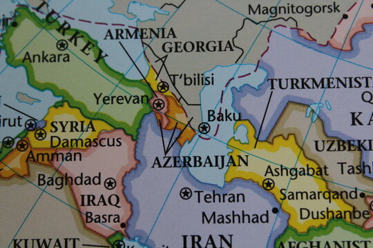 close up of the country of Turkey viewed on a wold map as a travel concept. Turkey on a map
