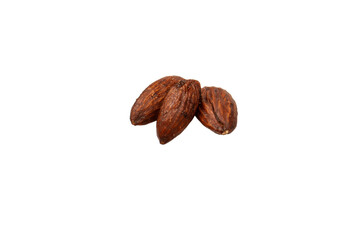 A group of caramelized almonds isolated on a white background.