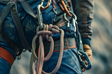Climber's Gear Close-up: Harness, Carabiners, and Ropes