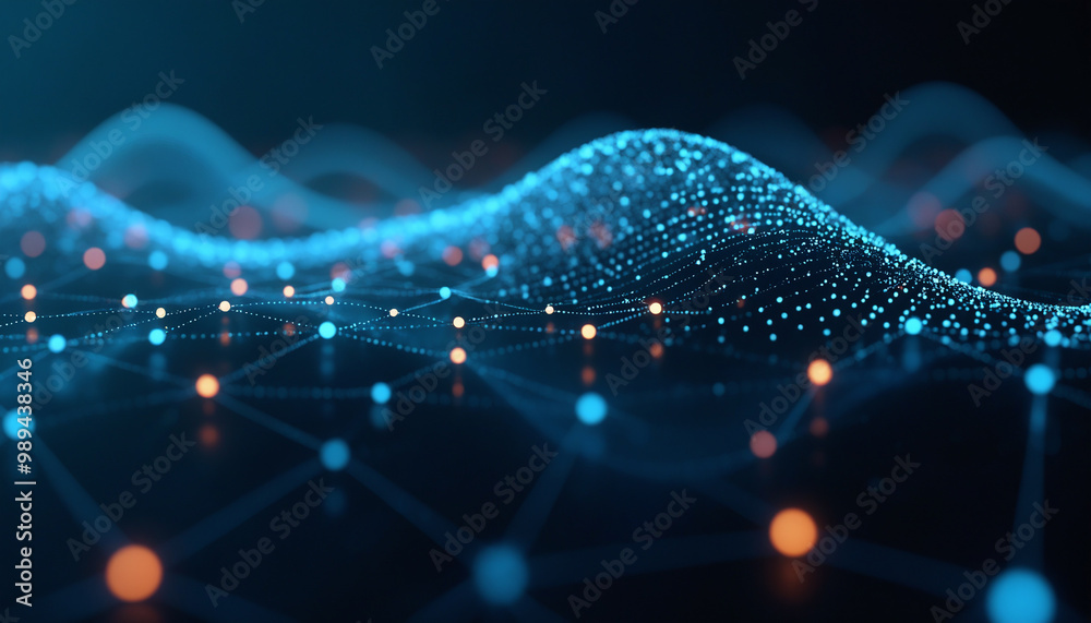 Poster digital mesh network with illuminated nodes: an abstract mesh network with illuminated nodes, repres