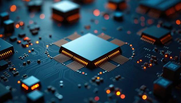 Dual Microprocessors on Circuit Board: Two microprocessors on a circuit board, representing modern computing and parallel processing technology.