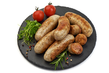Grilled German Pork Sausages, munich sausage, isolated on white background