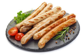 Grilled German Pork Sausages, munich sausage, isolated on white background