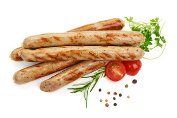 Grilled German Pork Sausages, munich sausage, isolated on white background