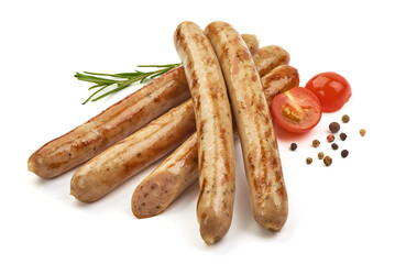Grilled German Pork Sausages, munich sausage, isolated on white background