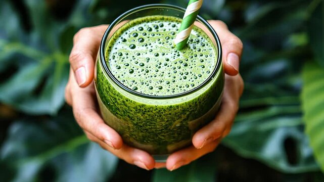 A person shows how to prepare a healthy green smoothie using fresh spinach and kale, blending ingredients for a nutritious drink in a bright kitchen.