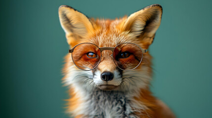 Obraz premium Fox Wearing Glasses - A Realistic Image