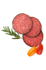 Peppered salami, isolated on white background