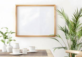 Minimalist Wooden Frame Mockup Above Dining Table