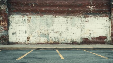 grungy industrial backdrop with empty urban street and weathered brick warehouse wall digital photography