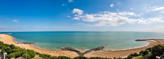 Panoramic of Folkestone beaches from the top of the hills.