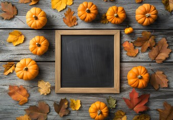 Autumn Blackboard With Pumpkins and Leaves
