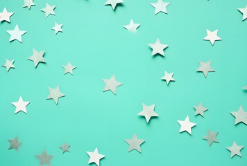 Mint Green Background With Silver Glitter Stars