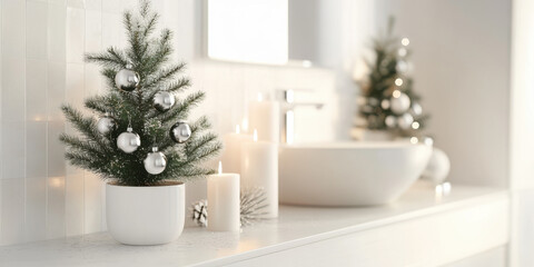 A peaceful white Christmas scene with soft snow blanketing the ground, warm bokeh lights glowing in the background, and a cozy, festive atmosphere that evokes the magic of the holiday season.