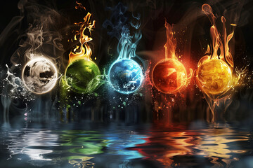 Five elements of nature air water fire earth space creation of natures force


