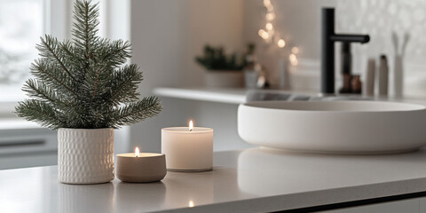 A peaceful white Christmas scene with soft snow blanketing the ground, warm bokeh lights glowing in the background, and a cozy, festive atmosphere that evokes the magic of the holiday season.