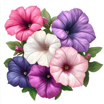 colorful petunia flowers arrangement on white clip art preview