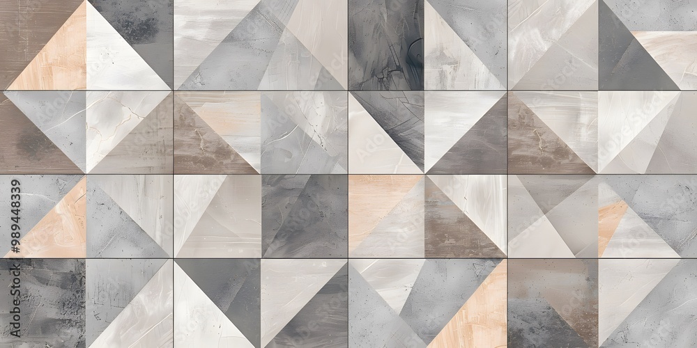 Wall mural Beige And Gray Geometric Tile Wall Texture