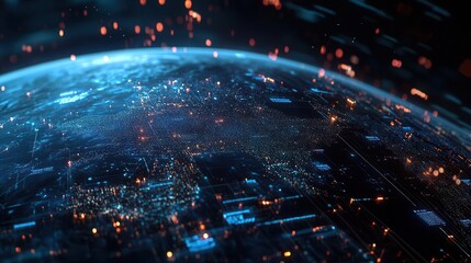 Fototapeta premium holographic earth surrounded by interconnected esg metrics vibrant data visualization showing global sustainability efforts inspiring futuristic representation of corporate responsibility