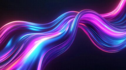 holographic iridescent wave sculpture fluid neon curves dark backdrop 3d rendered abstract art futuristic design mesmerizing motion glowing edges