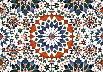 Moroccan Mosaic Pattern, Geometric Shapes in Red, Blue, Green and Orange Colors