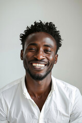 Fototapeta premium A smiling man in a white shirt smiles at the camera