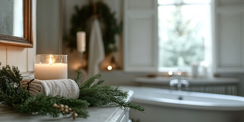 A peaceful white Christmas scene with soft snow blanketing the ground, warm bokeh lights glowing in the background, and a cozy, festive atmosphere that evokes the magic of the holiday season.