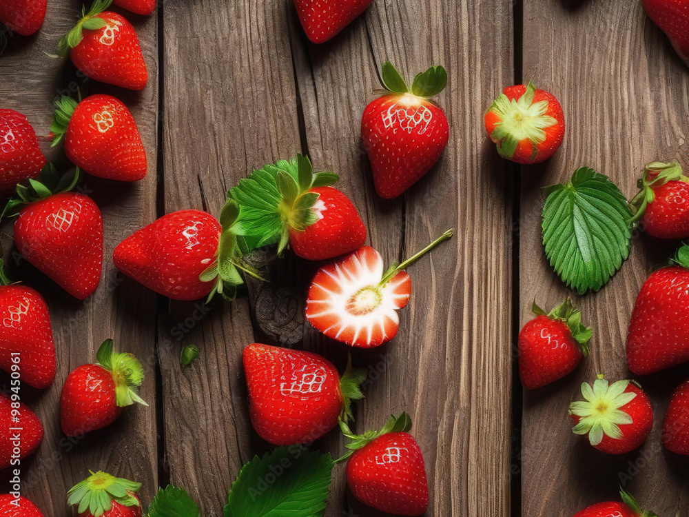 Wall mural fresh tasty strawberry on wooden background