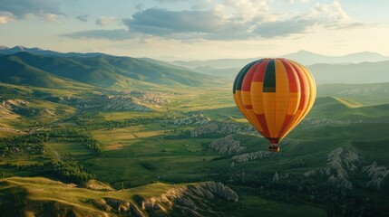 Fototapeta premium Hot Air Balloon Soaring Over Mountain Landscape
