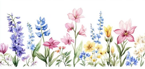 watercolor illustration of colorful wildflowers, with pastel colors