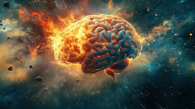 imaginative human brain exploding with creativity abstract knowledge concept art